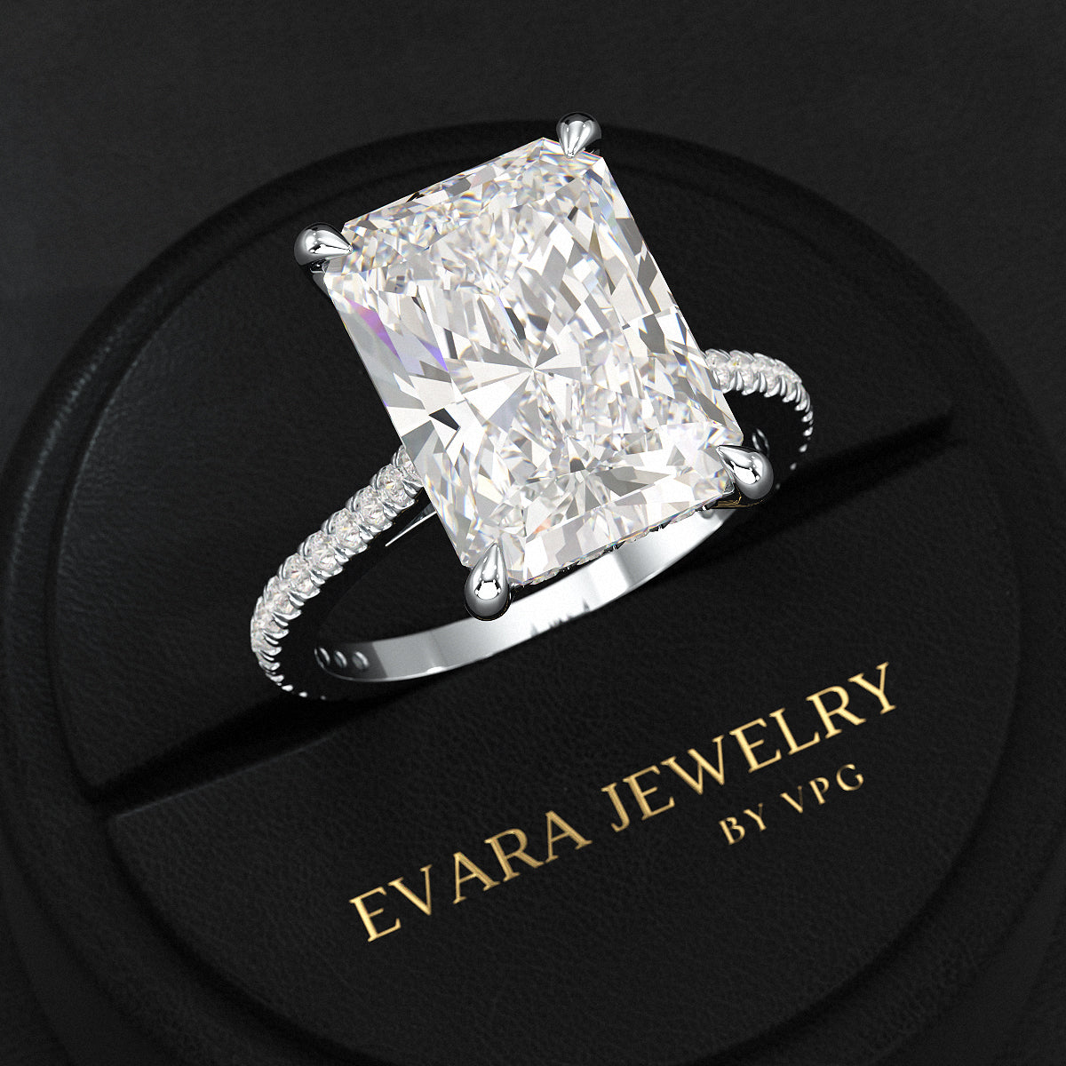 7 Carat Radiant Cut Diamond Engagement Ring with Pave Band