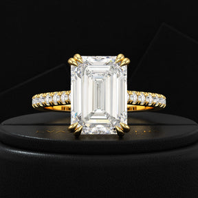 5 Carat Emerald Cut Diamond French Pave Band Engagement Ring