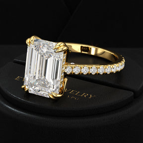 5 Carat Emerald Cut Diamond French Pave Band Engagement Ring