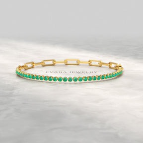 1.44 Carat Natural Emerald & Paperclip 50-50 Tennis Bracelet