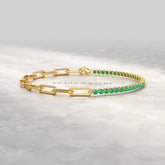 1.44 Carat Natural Emerald & Paperclip 50-50 Tennis Bracelet
