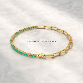 1.44 Carat Natural Emerald & Paperclip 50-50 Tennis Bracelet