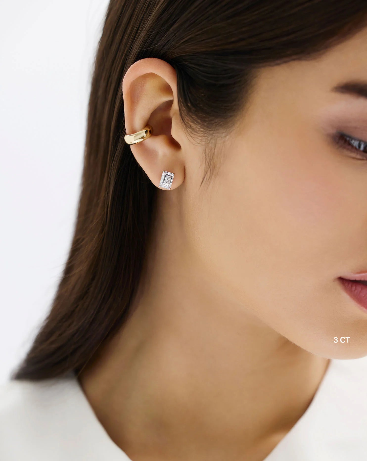 Emerald Cut Lab Grown Diamond Stud Earrings: 4 Prong Set, Push Back