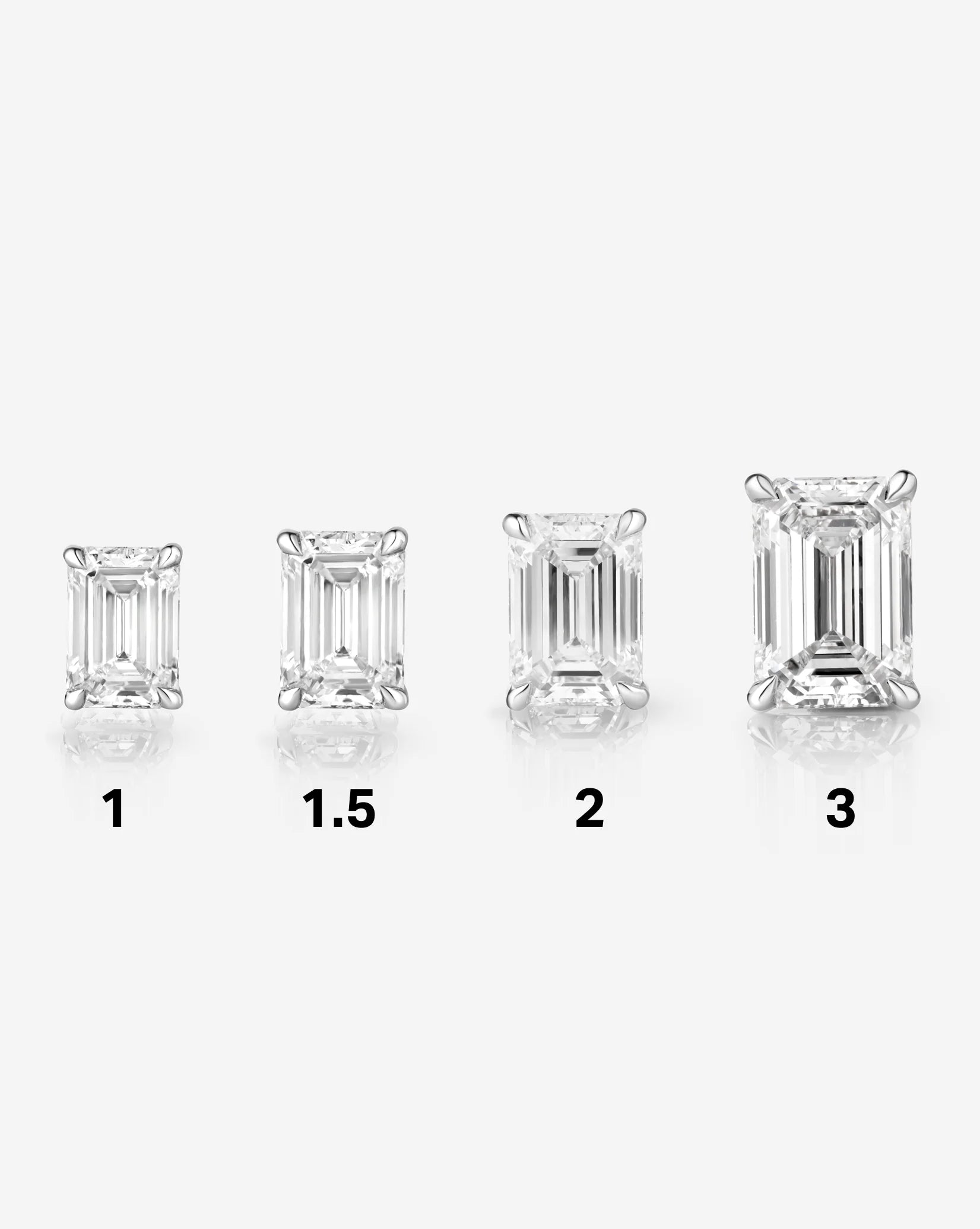 Emerald Cut Lab Grown Diamond Stud Earrings: 4 Prong Set, Push Back