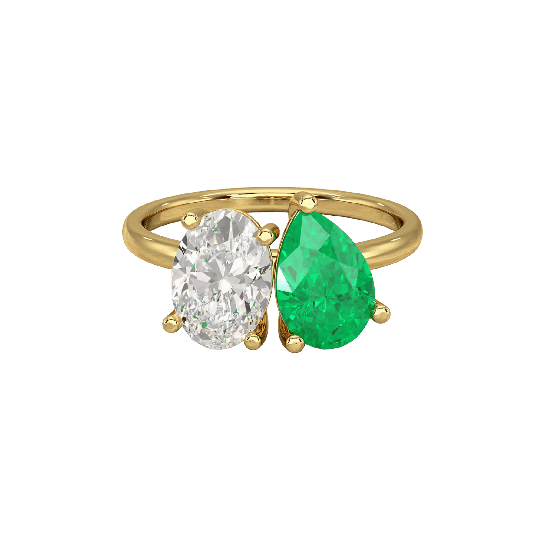2.30 Carat Oval Cut Diamond & Pear Cut Emerald Toi Et Moi Two Stone Ring