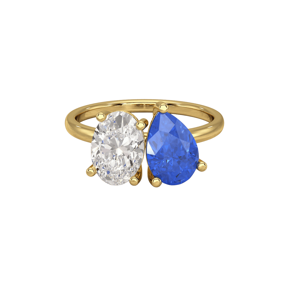 2.40 Carat Oval Cut Diamond & Pear Cut Blue Sapphire Toi Et Moi Two Stone Ring