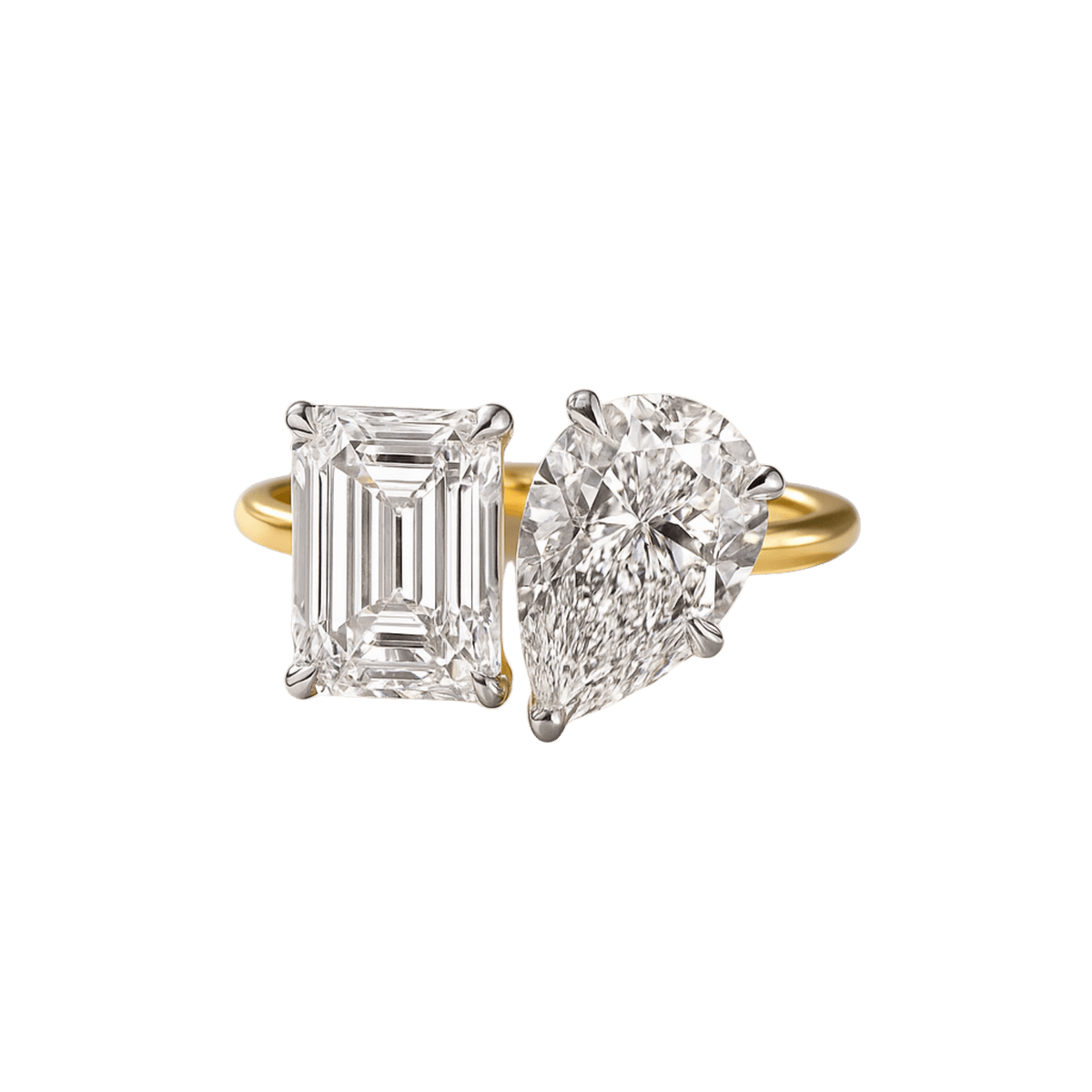 6 Carat Two Tone Pear & Emerald Toi Et Moi Engagement Ring