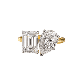 6 Carat Two Tone Pear & Emerald Toi Et Moi Engagement Ring