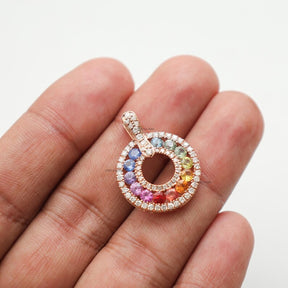 Natural Rainbow Sapphire and Lab-Grown Diamond Circle Pendant Necklace in 14K Gold