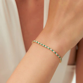 Natural Emerald & Diamond Alternate Tennis Bracelet in 14K Gold