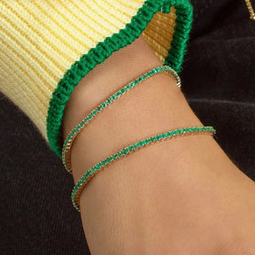 Natural Emerald Tennis Bracelet in 14K Gold / May Birthstone Bracelet