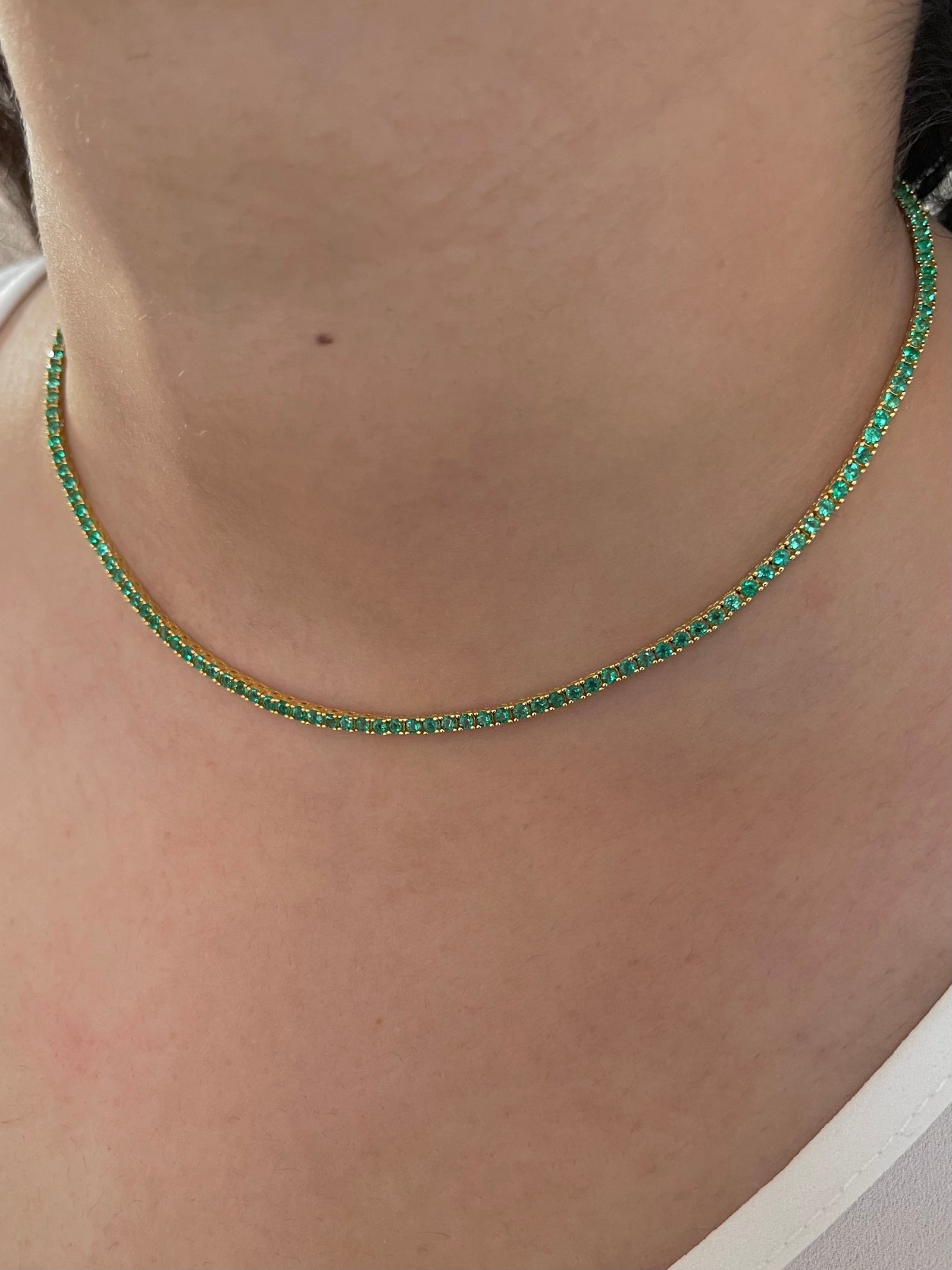 Natural Zambian Green Emerald Tennis Necklace in 14K/18K White Gold