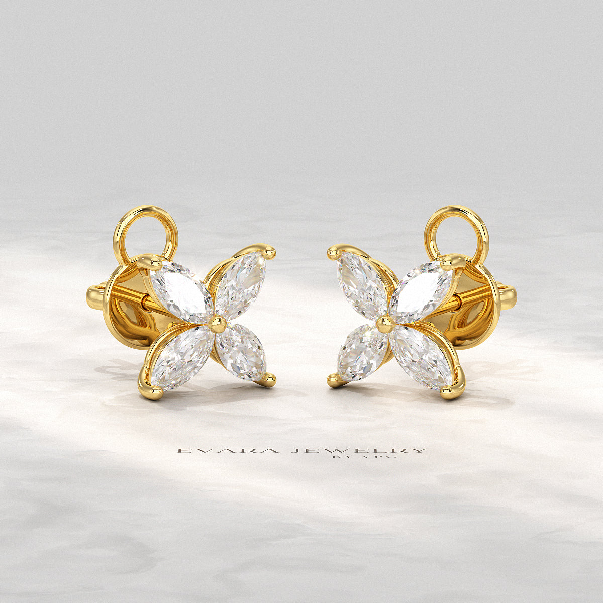 "Luxury lab-grown diamond stud earrings in a floral design"