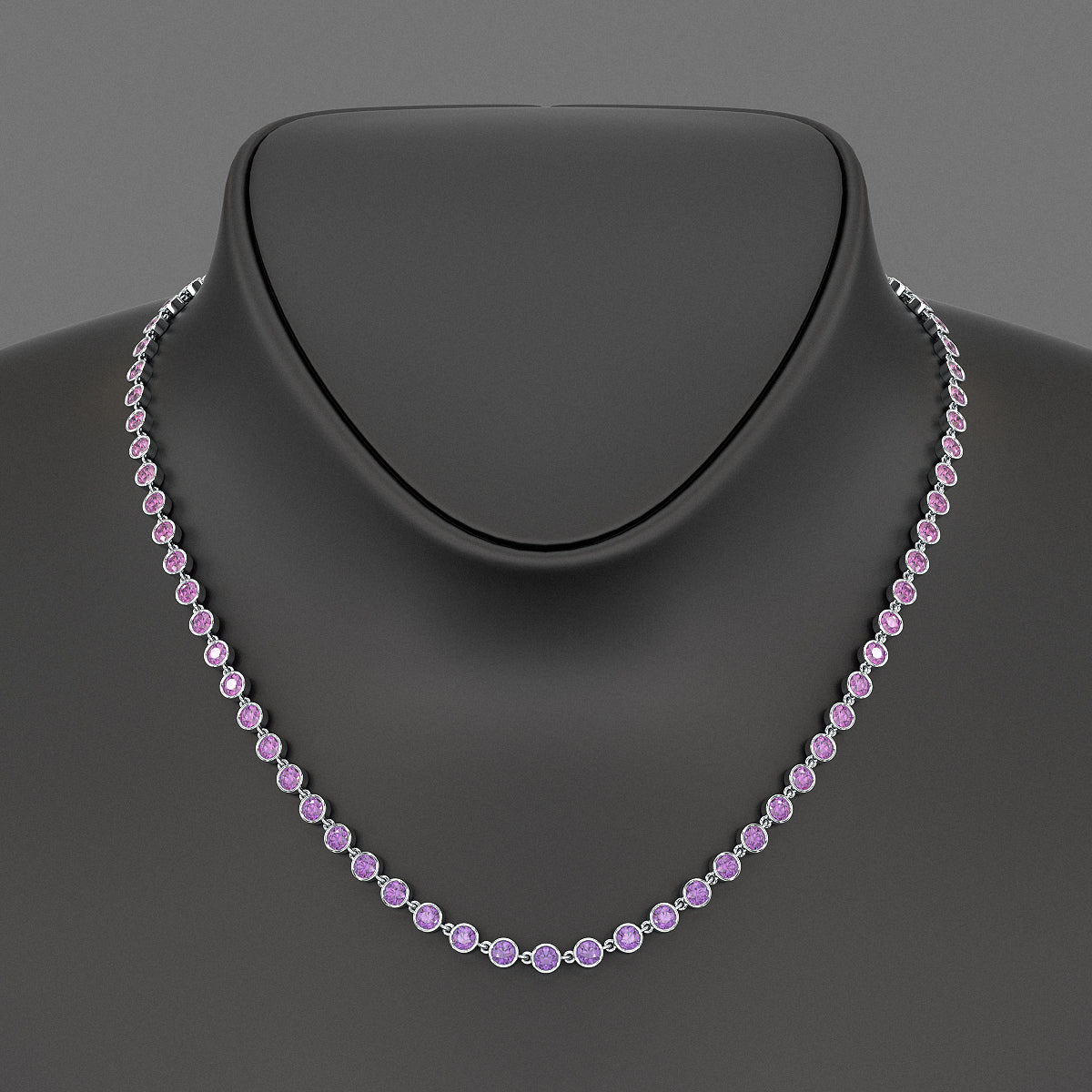 9.56 Carats Natural Pink Sapphire & Amethyst Custom Choker Necklace in 14K Gold