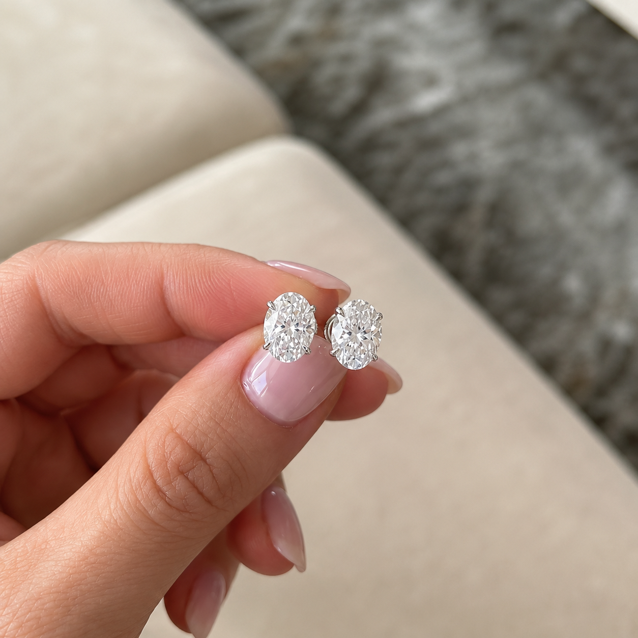 Oval Cut Lab Grown Diamond Stud Earrings: 4 Prong Set, Everyday Earrings