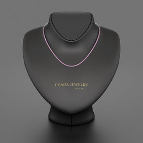 Natural Pink Sapphire Tennis Necklace in 14K/18K Gold