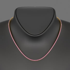 Natural Pink Sapphire Tennis Necklace in 14K/18K Gold