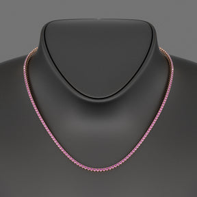 Natural Pink Sapphire Tennis Necklace in 14K/18K Gold