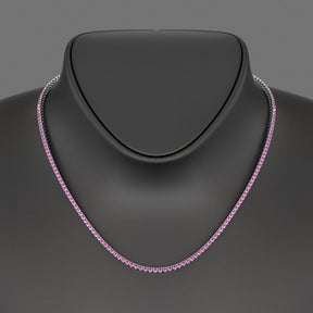 Natural Pink Sapphire Tennis Necklace in 14K/18K Gold