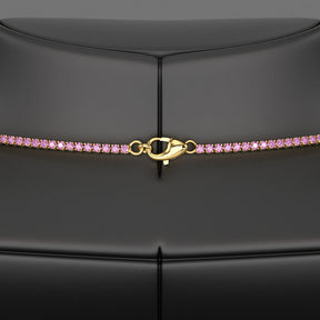 Natural Pink Sapphire Tennis Necklace in 14K/18K Gold
