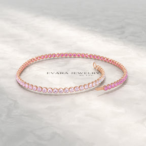 2.01 Carats Ombre Pink Sapphire Tennis Bracelet - Natural Sapphire Bracelet in Solid 18K/14K Gold