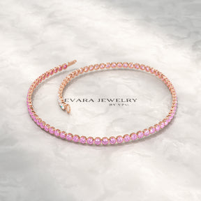 2.01 Carats Ombre Pink Sapphire Tennis Bracelet - Natural Sapphire Bracelet in Solid 18K/14K Gold