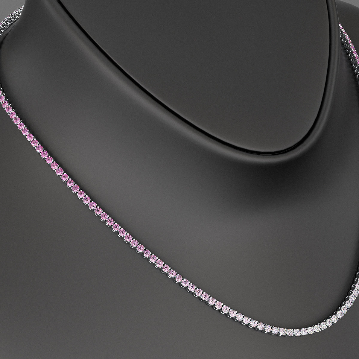 Ombre Natural Pink Sapphire Tennis Necklace in 14K/18K Gold