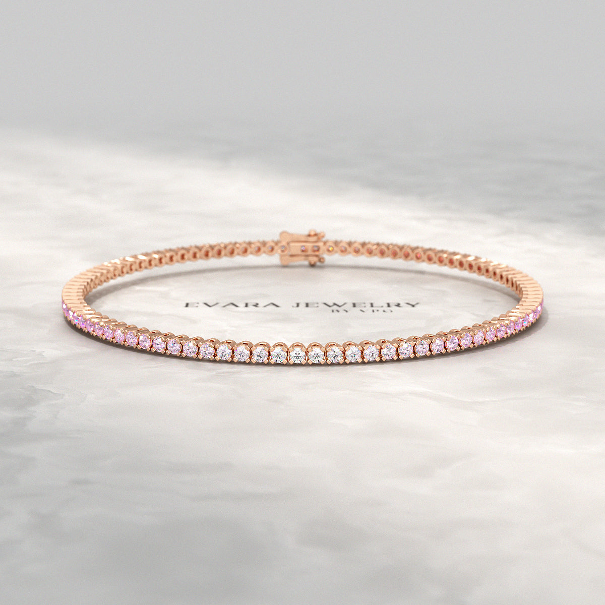 Ombre 3.28 Carats Natural Pink Sapphire Tennis Bracelet in 14K/18K Rose Gold