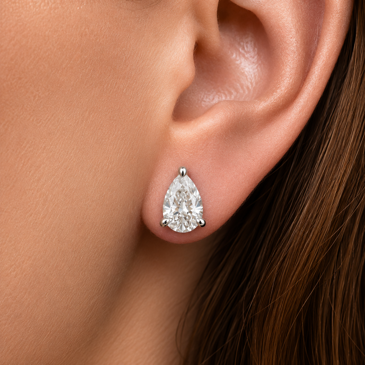 Pear Cut Lab Grown Diamond Stud Earrings: Solitaire Studs, Statement Earrings