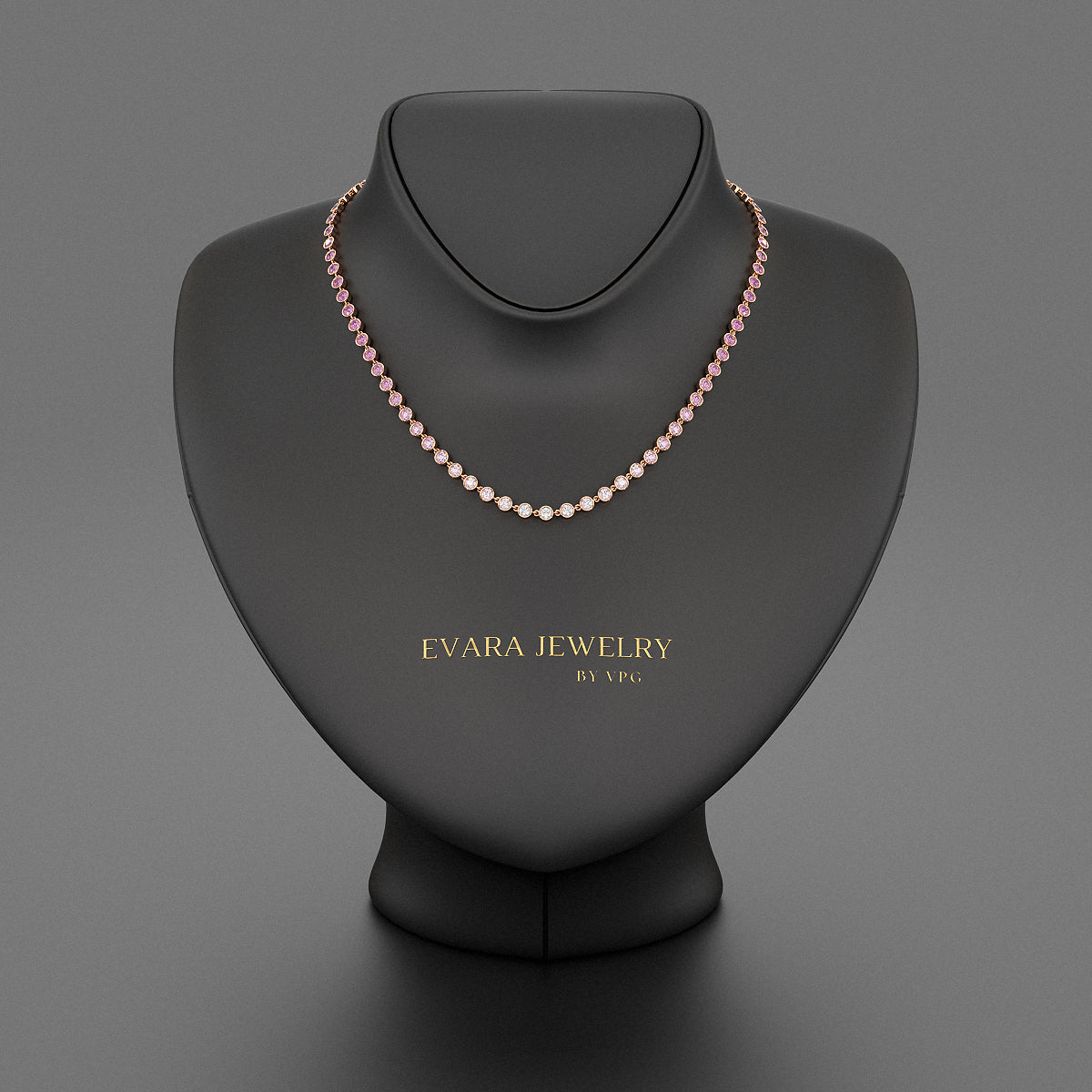 9.38 Carats Ombre Natural Pink Sapphire Choker Necklace in 14K Rose Gold