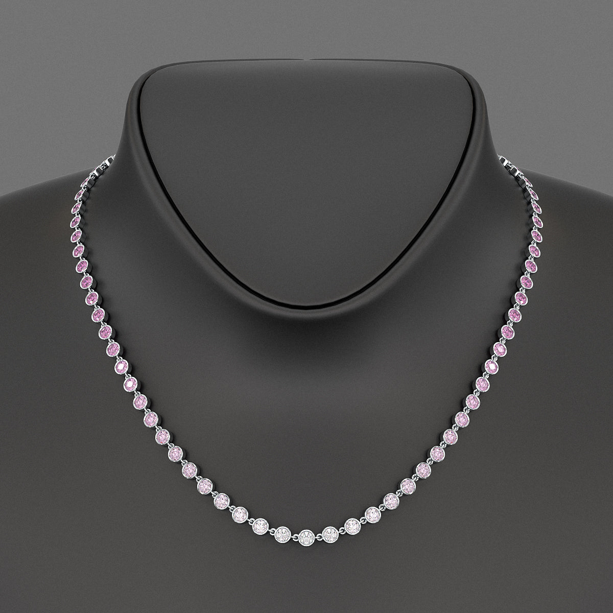 9.38 Carats Ombre Natural Pink Sapphire Choker Necklace in 14K Rose Gold