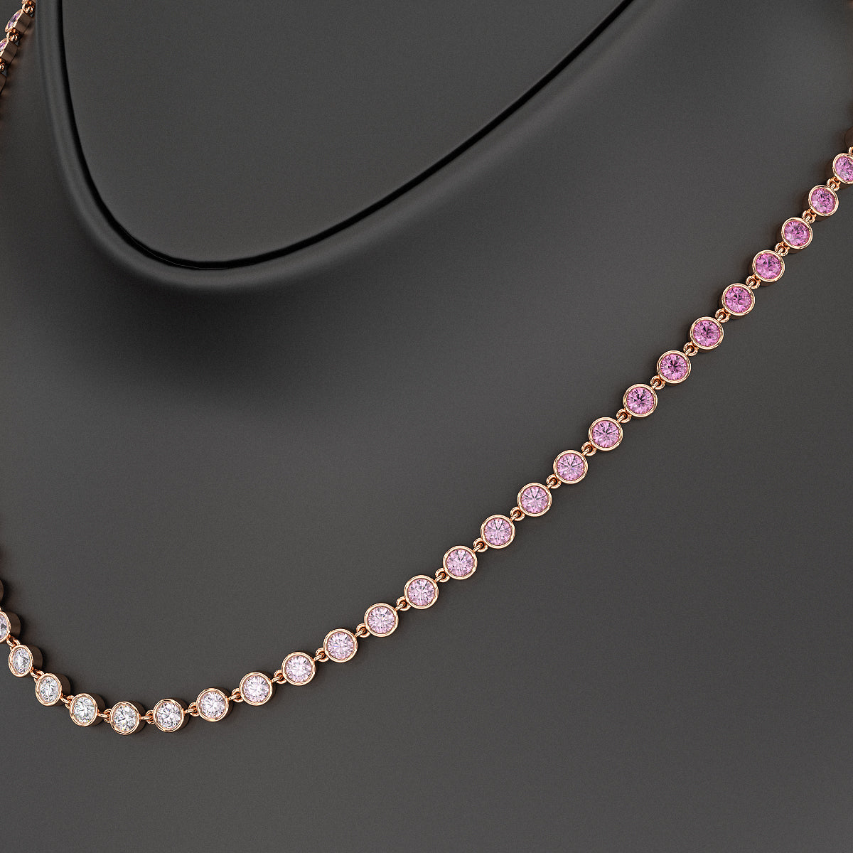 9.38 Carats Ombre Natural Pink Sapphire Choker Necklace in 14K Rose Gold