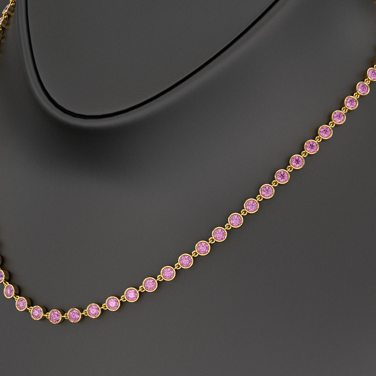 9.14 Carats Natural Pink Sapphire Choker Necklace in 14K Gold