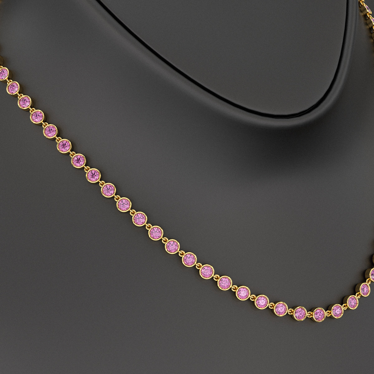 9.14 Carats Natural Pink Sapphire Choker Necklace in 14K Gold