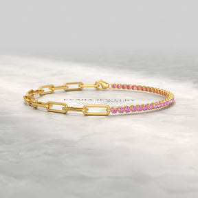 2 Carats Natural Pink Sapphire & Paperclip 50-50 Bracelet - Limited Edition