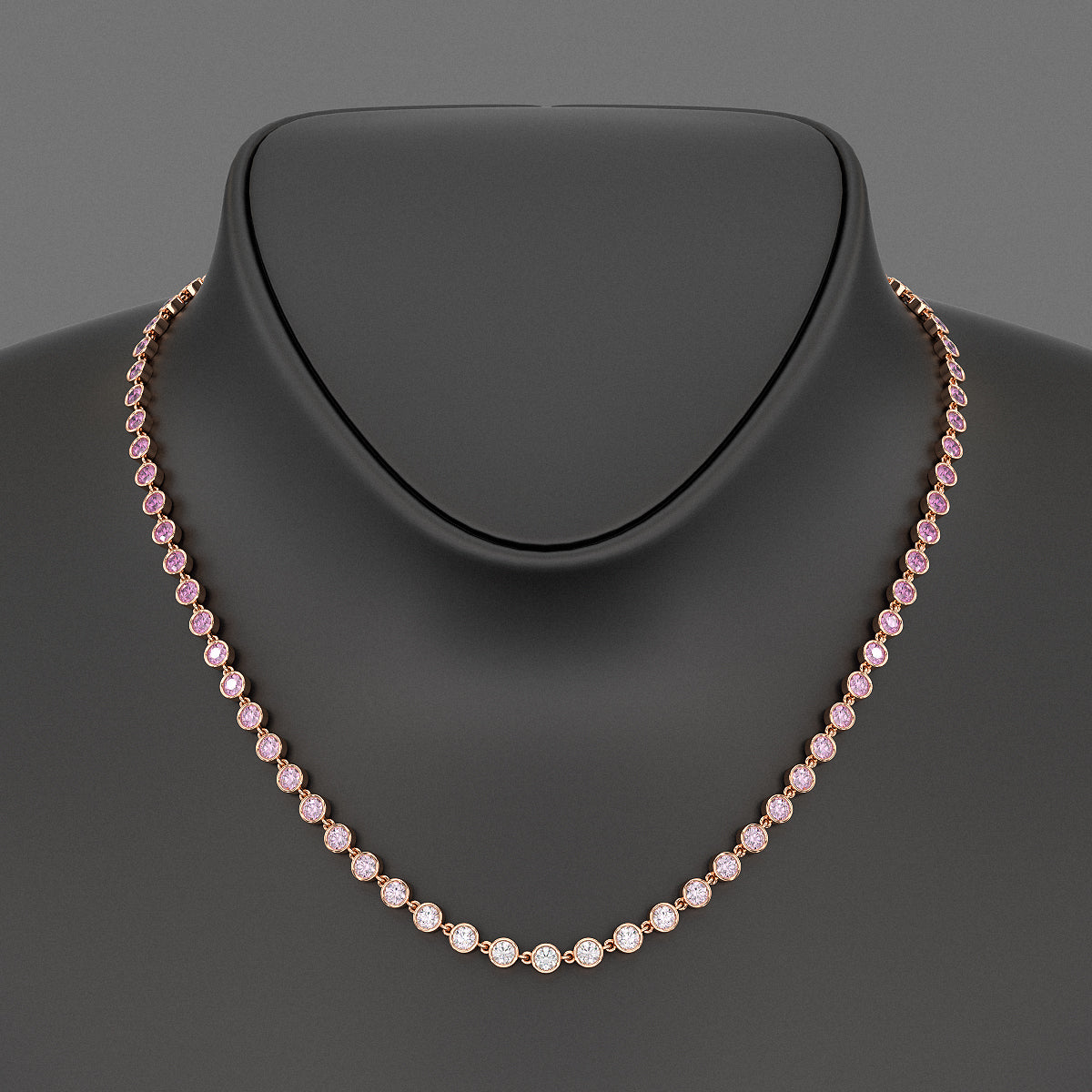 9.38 Carats Ombre Natural Pink Sapphire Choker Necklace in 14K Rose Gold