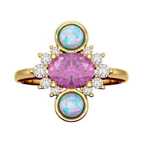 Purple Garnet Art Deco Multi Stone Statement Ring with Opal and Diamonds