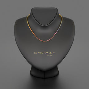 Natural Rainbow Sapphire Tennis Necklace in 14K/18K Solid Gold
