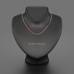 Natural Rainbow Sapphire Tennis Necklace in 14K/18K Solid Gold