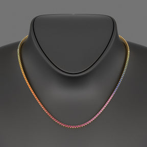 Natural Rainbow Sapphire Tennis Necklace in 14K/18K Solid Gold