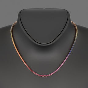 Natural Rainbow Sapphire Tennis Necklace in 14K/18K Solid Gold
