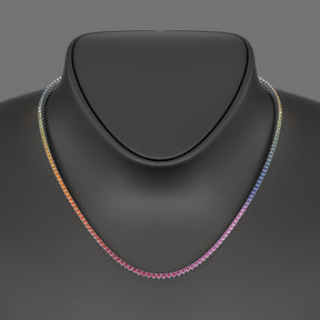 Natural Rainbow Sapphire Tennis Necklace in 14K/18K Solid Gold