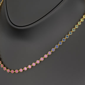 9.20 Carats Natural Rainbow Sapphire Necklace in 14K Gold