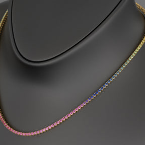 Natural Rainbow Sapphire Tennis Necklace in 14K/18K Solid Gold