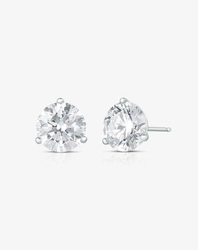 Round Cut Lab Grown Diamond Stud Earrings: Martini Setting, 3 Prong Push Back