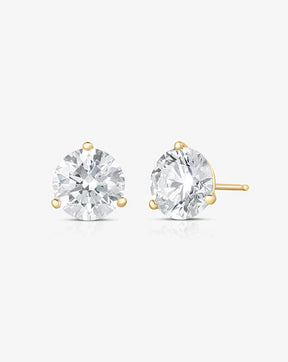 Round Cut Lab Grown Diamond Stud Earrings: Martini Setting, 3 Prong Push Back