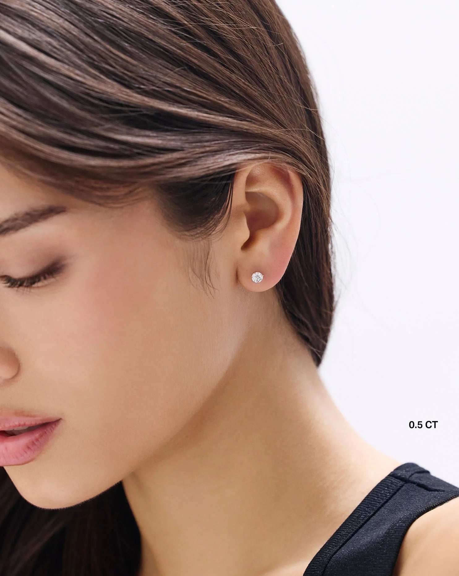 Round Cut Lab Grown Diamond Stud Earrings: Martini Setting, 3 Prong Push Back