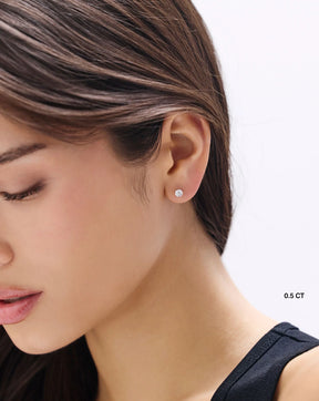 Round Cut Lab Grown Diamond Stud Earrings: Martini Setting, 3 Prong Push Back