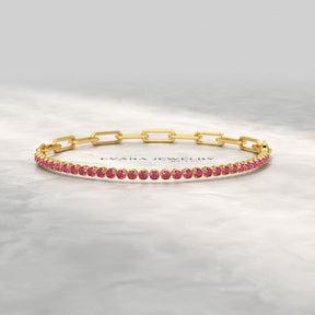 1.40 Carats Natural Ruby & Paperclip 50-50 Tennis Bracelet