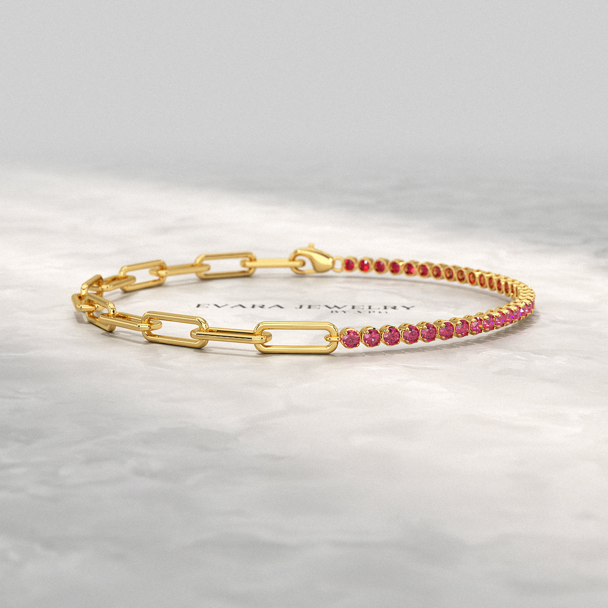 1.40 Carats Natural Ruby & Paperclip 50-50 Tennis Bracelet